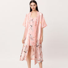 Load image into Gallery viewer, Shop_the_Robe_Peach Pink Satin Flamingo Long Kimono Robe