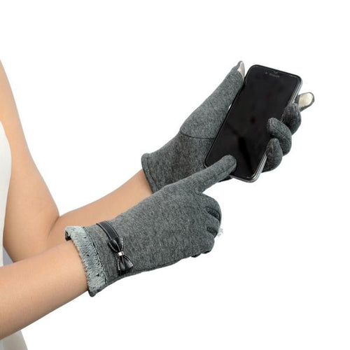 Classic Cute Cashmere Touchscreen Gloves for women - Winter Gloves- Grey - Less+mORE