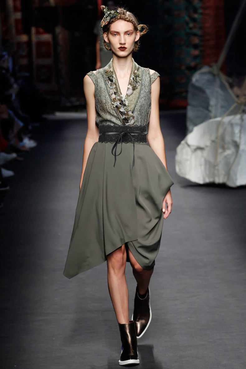 YJFASHION Fashion Stretch Belt Lace Up Wide Dress Corset Waistband