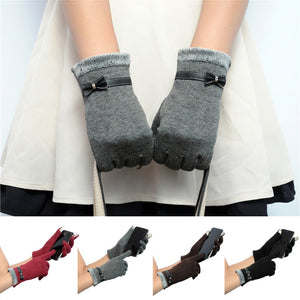 Classic Cute Cashmere Women Screen Texting Wrist Gloves- Red - Less+mORE