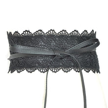 Load image into Gallery viewer, Black White Wide Corset Lace Belt Female Self Tie Cinch Waist Belts for Women Dress Waist Belt - Less+mORE