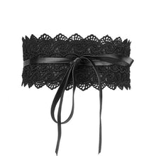 Load image into Gallery viewer, Black White Wide Corset Lace Belt Female Self Tie Cinch Waist Belts for Women Dress Waist Belt - Less+mORE
