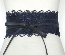 Load image into Gallery viewer, Black White Wide Corset Lace Belt Female Self Tie Cinch Waist Belts for Women Dress Waist Belt - Less+mORE