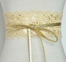 Load image into Gallery viewer, Black White Wide Corset Lace Belt Female Self Tie Cinch Waist Belts for Women Dress Waist Belt - Less+mORE