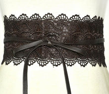 Load image into Gallery viewer, Black White Wide Corset Lace Belt Female Self Tie Cinch Waist Belts for Women Dress Waist Belt - Less+mORE