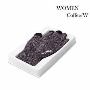 Knitted Wool Touch Screen Texting Functional Gloves - Brown - Less+mORE