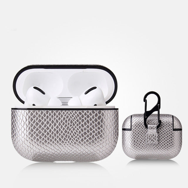 AirPods Pro Case - Snake Skin Pattern PU Leather-Silver - Less+mORE