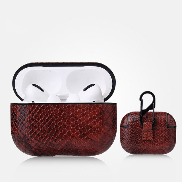 AirPods Pro Case - Snake Skin Pattern PU Leather-Brown - Less+mORE