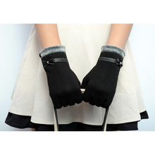 Load image into Gallery viewer, Classic Cute Cashmere Women touchscreen Texting Wrist Gloves- Black - Less+mORE
