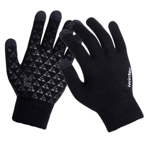 Knitted Wool Touch Screen Texting Functional Gloves - Black - Less+mORE