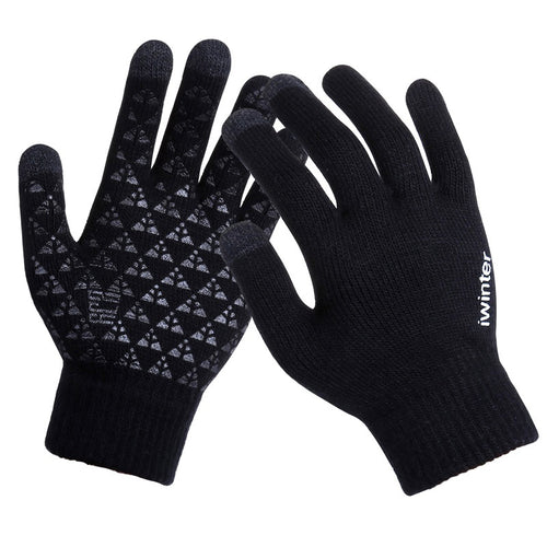 Knitted Wool Touchscreen Texting Functional Gloves - Black - Less+mORE