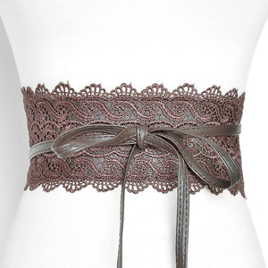 Black White Wide Corset Lace Belt Female Self Tie Cinch Waist Belts for Women Dress Waist Belt - Less+mORE